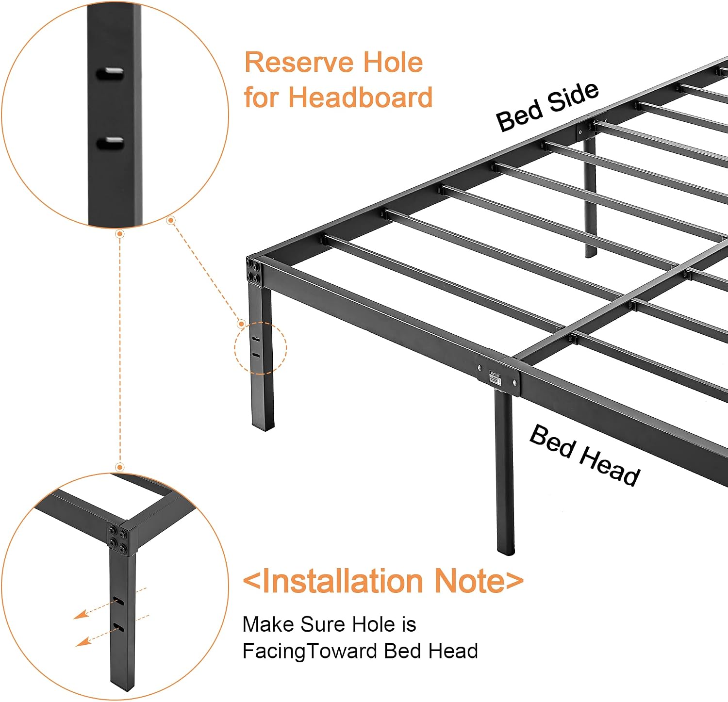 VECELO 14 inch Metal Full Size Bed Frame,Black Basic Steel Slats Platform,Heavy Duty Steel Slat/Noise Free&No Box Spring Needed Modern（2 Set）