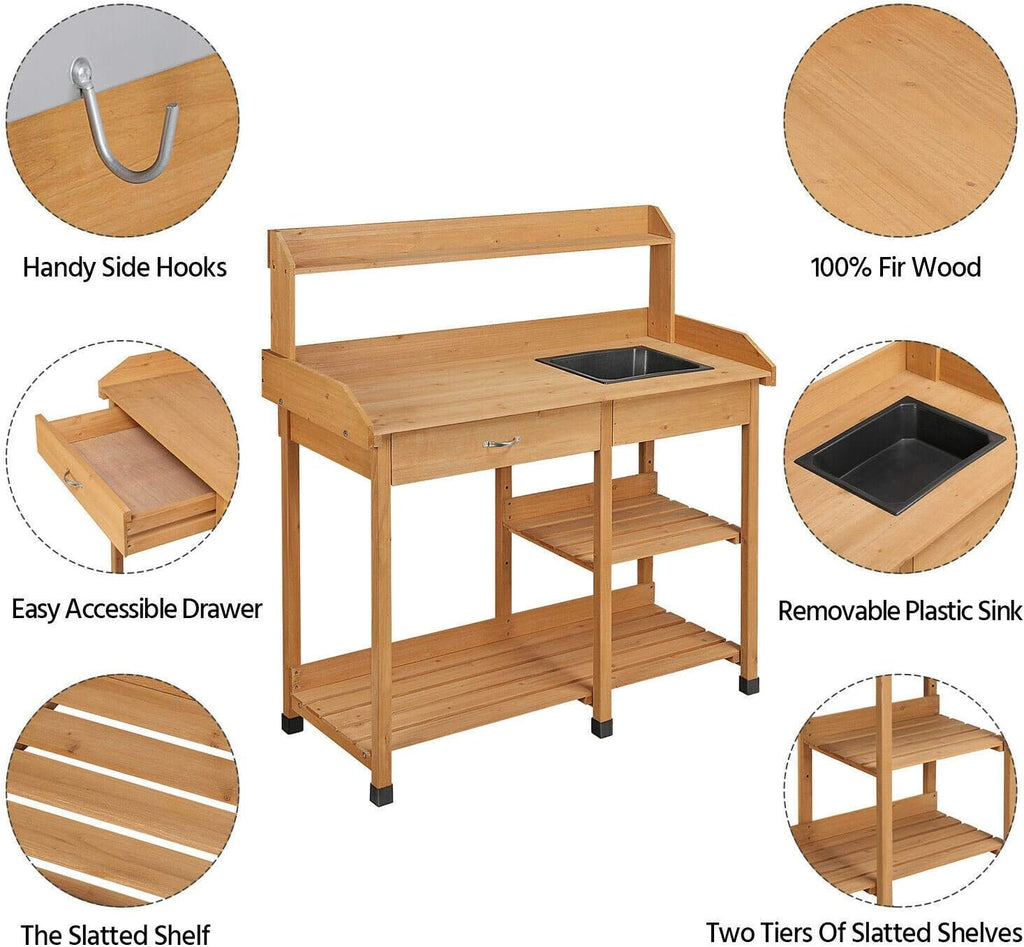 Potting Bench Table Garden Work Benches with Sink Shelf Outdoor Outside Storage