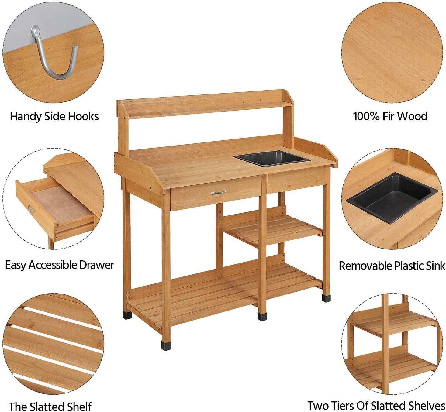 Potting Bench Table Garden Work Benches with Sink Shelf Outdoor Outside Storage