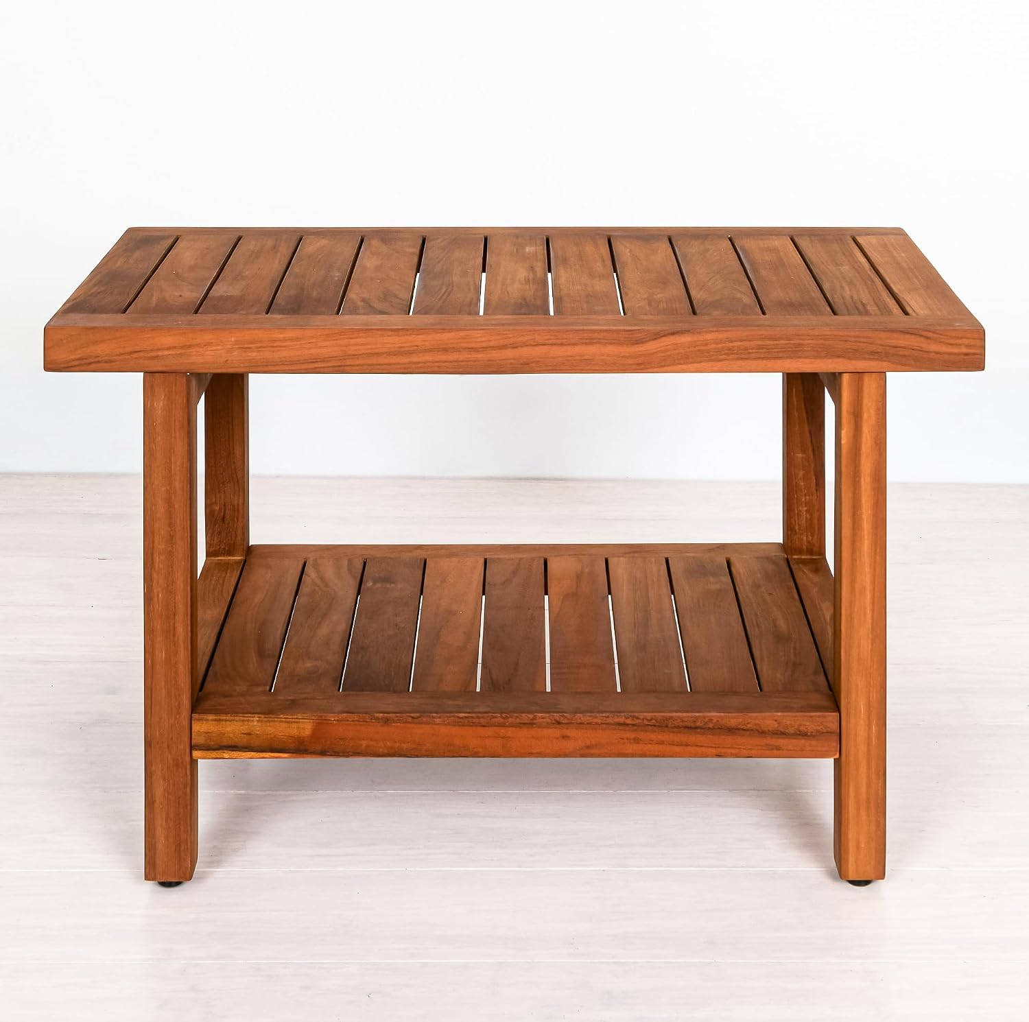 Best Home Fashion Teak Shower Bench Table with Shelf, Large Side Table for Bathroom and Spa - 14' W x 30' L x 18' H