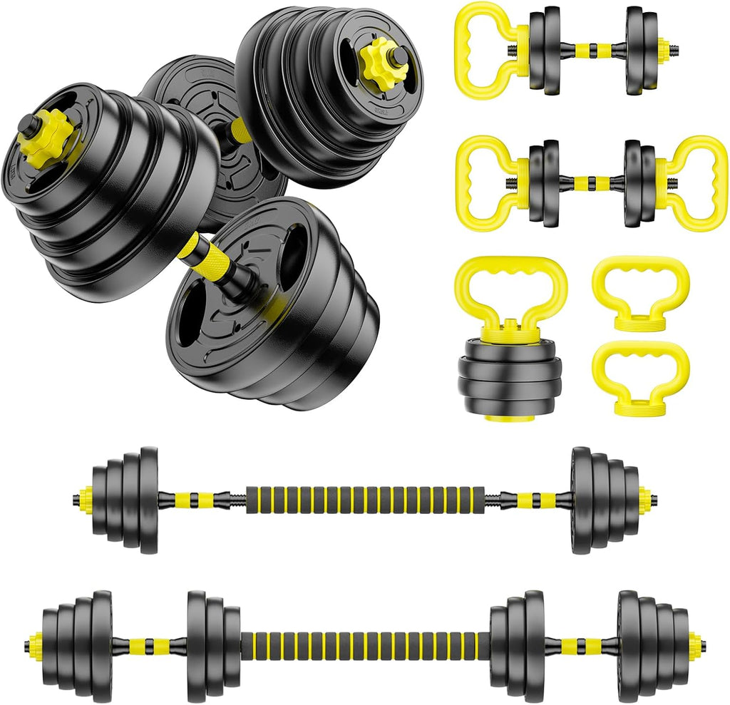 Adjustable Dumbbell Set, 10-90lbs Free Weights with Connector – 4 in 1 Dumbbells, Barbell, Kettlebell & Push Up Stand, Adjustable Weights Set for Home Gym Fitness Equipment for Men & Women