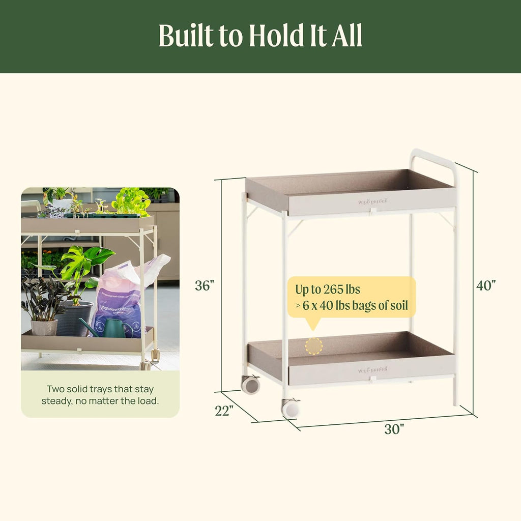 Vego Garden Potting Cart, Gardening Workstation with Wheels and Removable, Reversible Trays for Outdoor