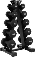 BalanceFrom Neoprene Coated Iron Dumbbell Hex Weights Set with Stand – Color-Coded or Black Options with Non-Slip Grip for Strength Training, Resistance Workouts, and Home Gym Fitness