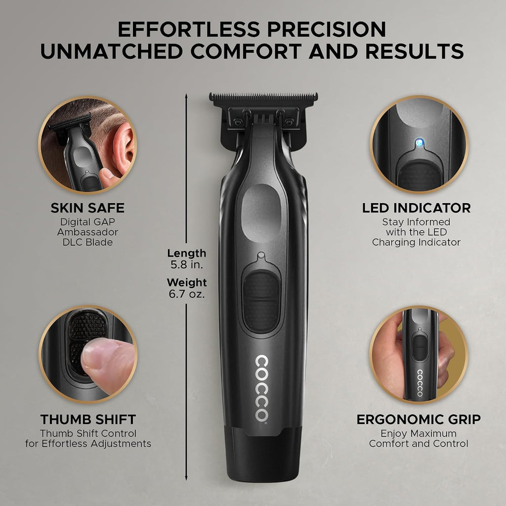 Cocco Veloce Pro Trimmer, Digital Gap Ambassador DLC Blade Edger | High-Torque Brushless BLDC Motor, Cordless, All-Metal Design, Lithium-Ion Battery, Charging Base Included