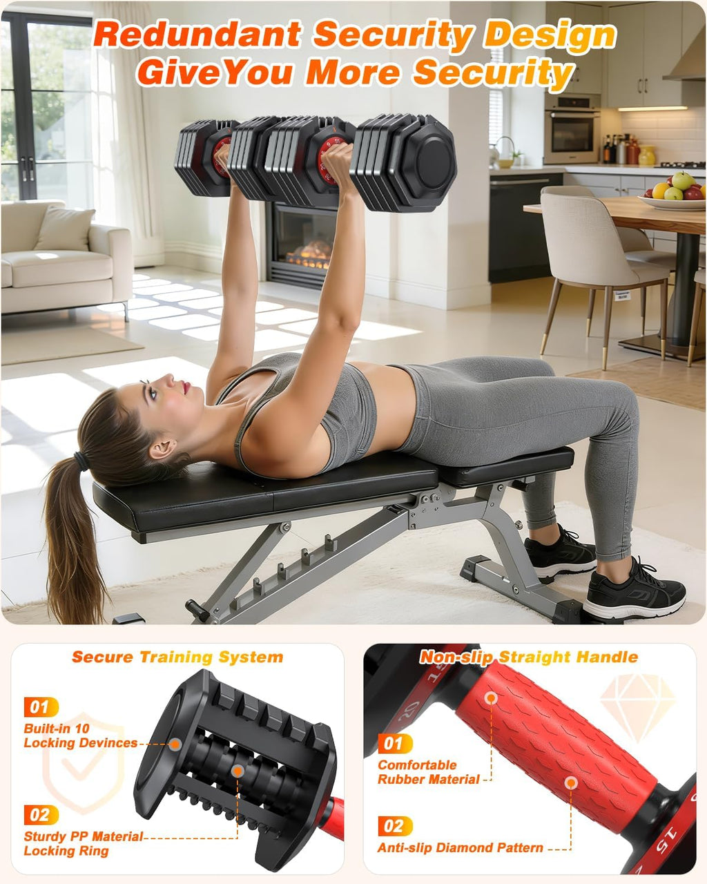 XDDIAS Adjustable Dumbbells Set of 2 for Strength Training, One-Hand Quick Adjust, 25/55/80/90 lbs Options, Anti-Slip Grip Handle, Compact Home Gym Weights for Men Women