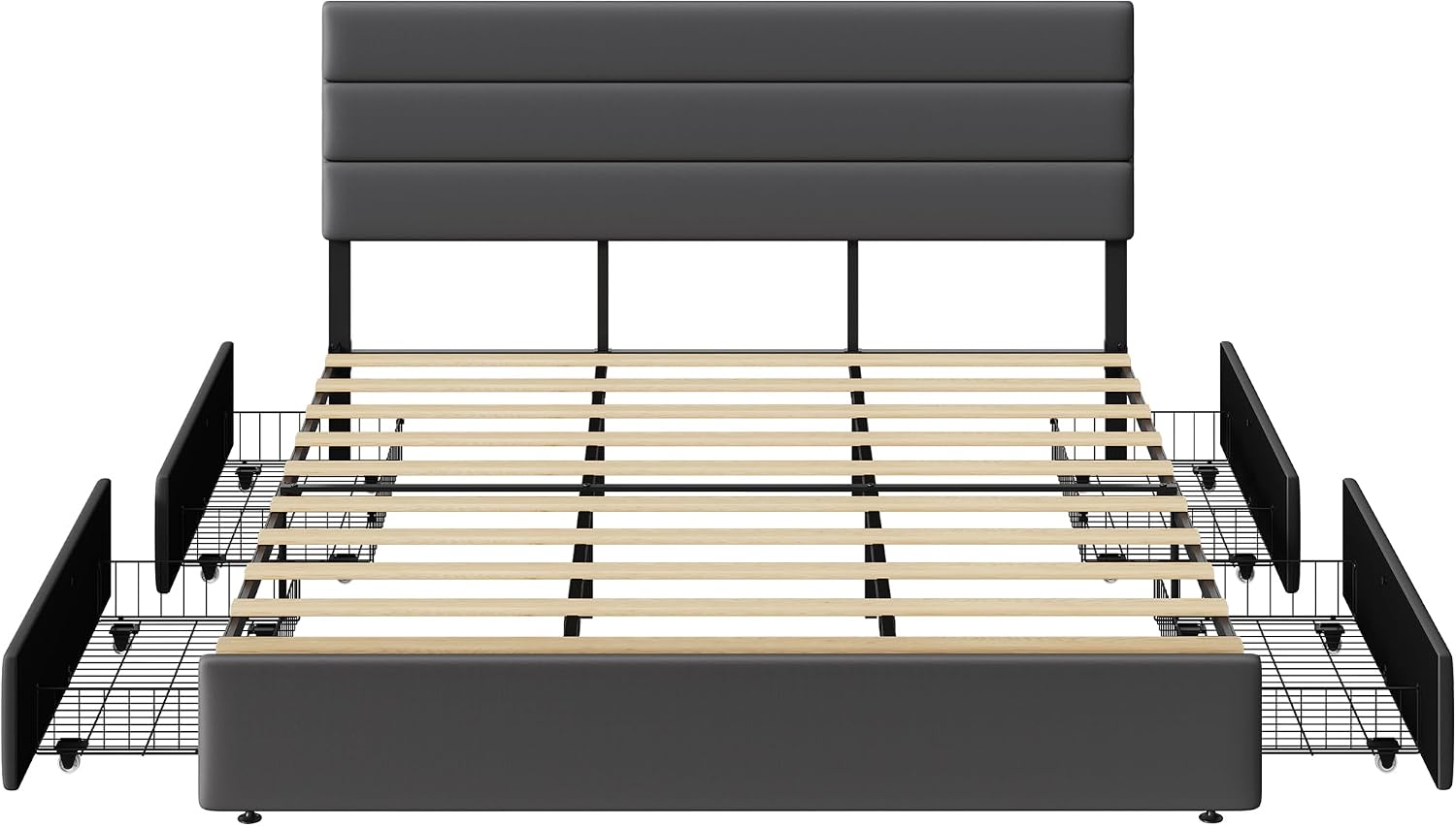 WLIVE King Size Upholstered Bed Frame with 4 Storage Drawers and Headboard, Velvet Platform Bedframe, Sturdy Metal & Wooden Slats Support, No Box Spring Needed, Easy Assembly, Dark Grey