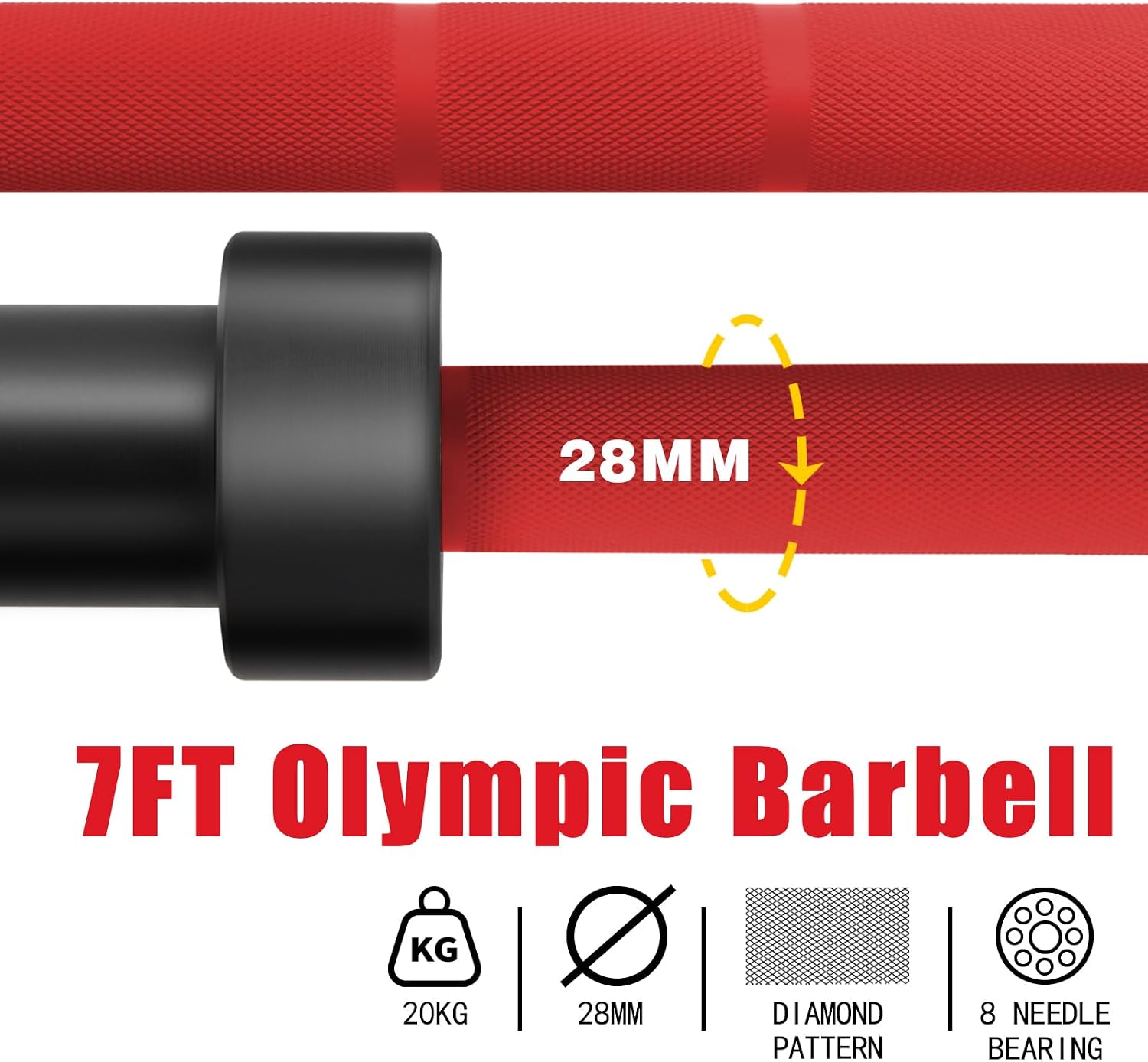 7ft Olympic Barbell for Strength Training and Olympic Weightlifting, 500 700 1000LBS Capacity Available, 2 Inch Bar for Squats, Home Gym Fitness Equipment, Bench Press, Deadlift,Powerlifting