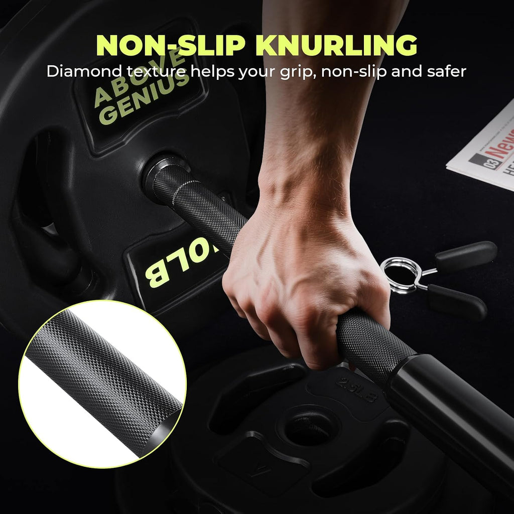 AboveGenius Barbell Weight Set, 45 LB Adjustable Free Weights Bar Set for Home Gym Strength Training, Full Body Workout, Muscle Building, Home Fitness Weight Lifting Equipment