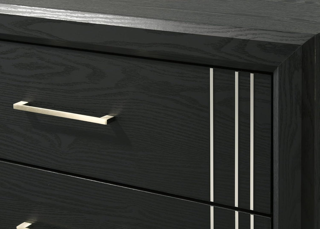 Contemporary Beautiful Charcoal Finish Full Size Panel Bed Wooden 5pc Bedroom Furniture Set