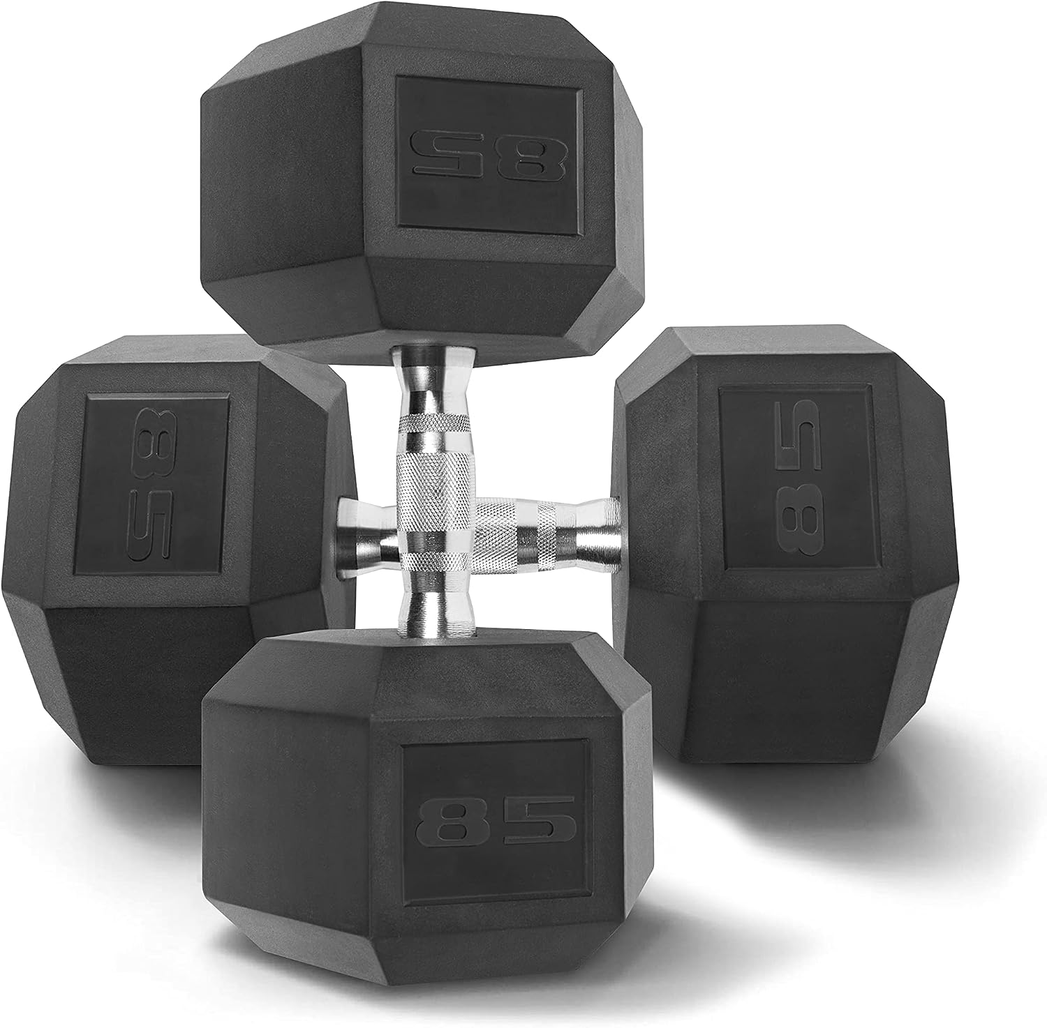 WF Athletic Supply Rubber Coated Solid Steel Cast-Iron Pair Dumbbells, Rubber Hex Dumbbells, Hex Weights Dumbbells for Muscle Toning, Full Body Workout, Home Gym Dumbbells, Pair