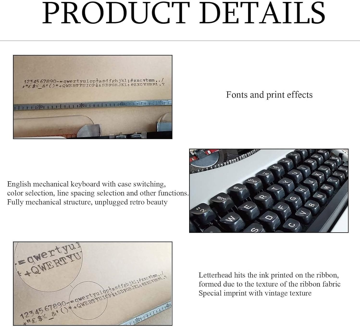 Classic Manual Typewriter, Traditional Portable Vintage Typewriter Deeply Restored by Craftsmen, Manual Typewriter for Writing, Literary Retro Collection Gift, 30 X 30 X 10 Cm,White