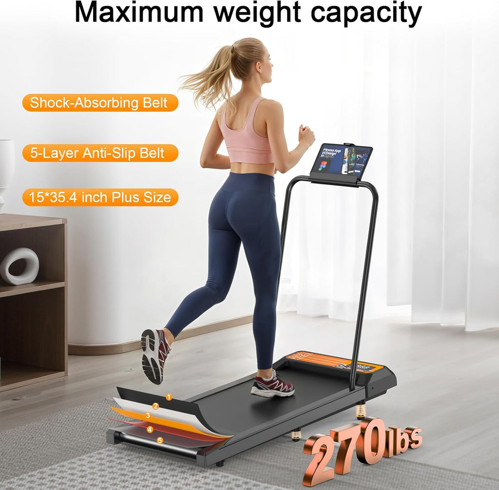 Walking Treadmill Pad with Handle Bar, Silent Fitness Equipment, Treadmill with 4-in-1 Modes, Easy Assembly, Portable Home Gym Equipment