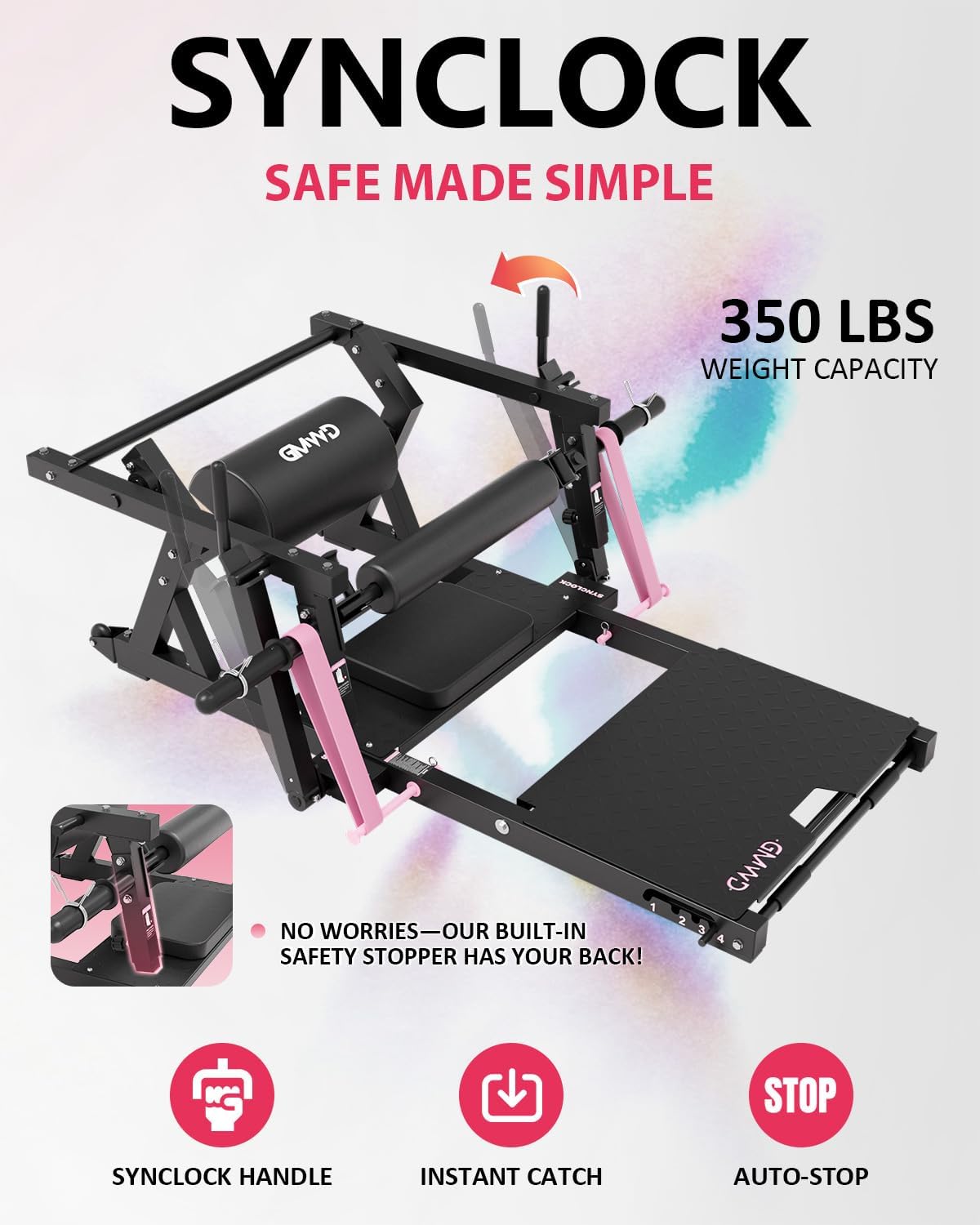 GMWD Hip Thrust Machine, 800LBS Plate-Loaded Glute Bridge Machine with Weight Holder, Heavy Duty Butt Exercise Equipment for Glute Muscles Building and Butt Shaping, Adjustable Footboard(R100LB