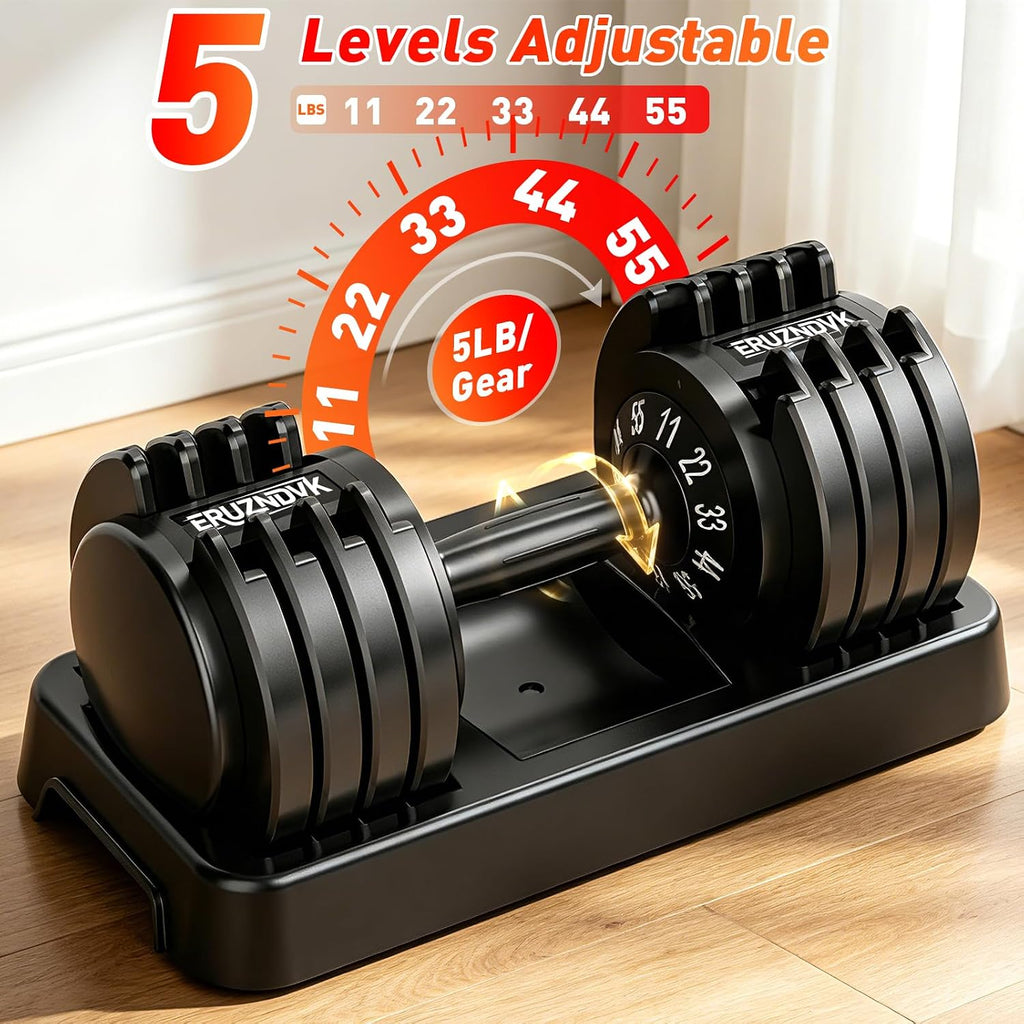 25/55lb Pair Adjustable Dumbbell Set, Adjustable Dumbbells Set of 2, 5 in 1/10 in 1 Free Weights Dumbbells Set with Anti-Slip Texture Handle, Weight Set For Home Gym Suit both Men and Women