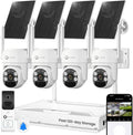 xmartO [Doorbell + 4-CAM Wire-Free Solar AI Tracking PTZ Cameras, 4MP 2K QHD Cam & 4K 10CH Expandable WiFi6 NVR, 2.4G/5G Dual Band Doorbell, All-Weather Power, 120-Day+ Local Storage, No Monthly Fee