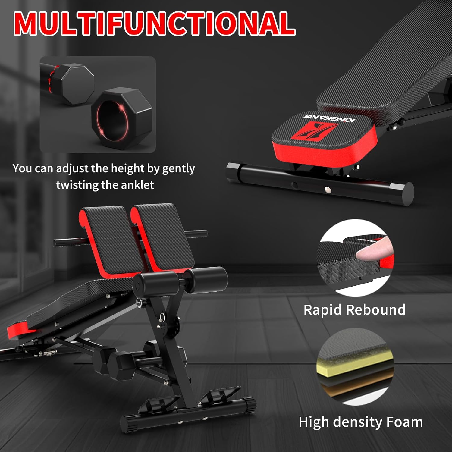 K KiNGKANG Adjustable Weight Bench,Multi-Functional Roman Chair for Full All-in-One Body Workout Hyper Back Extension and Sit up