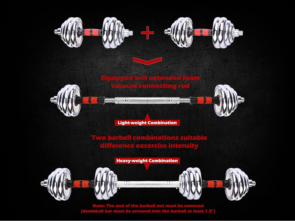 Adjustable Dumbbells Cast Iron Set Weight to 66Lbs / 44LBS, Free Weight with Connecting Rod Used As Barbell, for Men and Women Home Gym Work Out Training Fitness Equipment All-Purpose