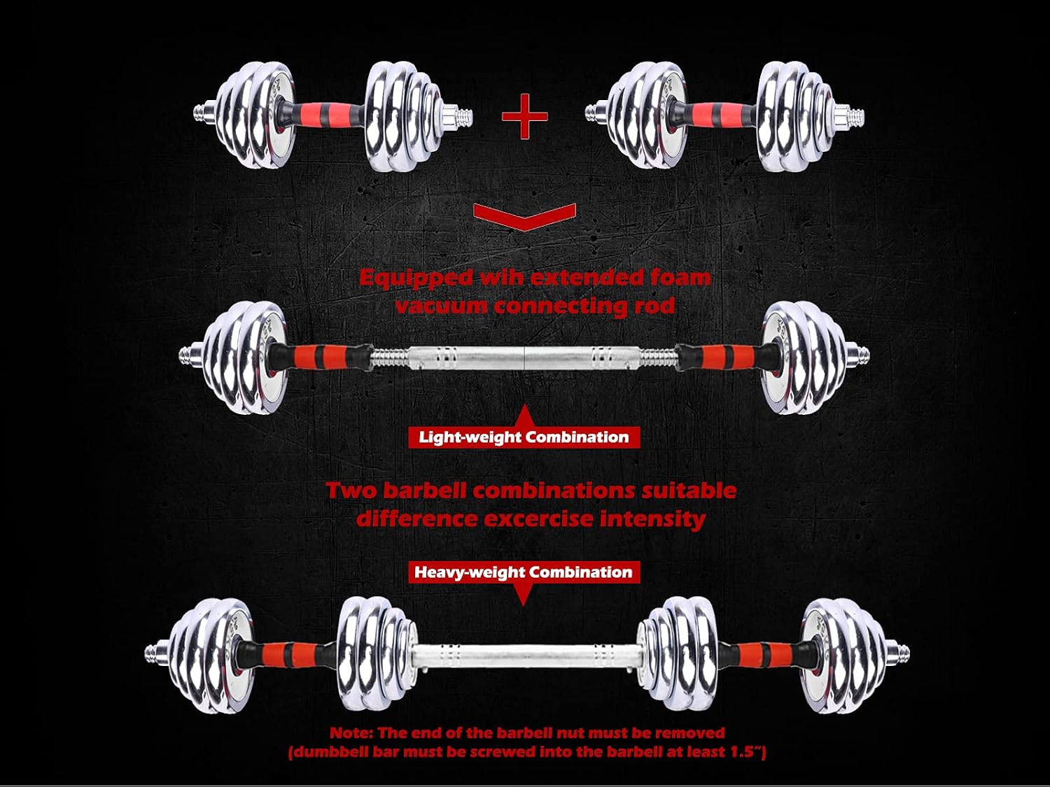 Adjustable Dumbbells Cast Iron Set Weight to 66Lbs / 44LBS, Free Weight with Connecting Rod Used As Barbell, for Men and Women Home Gym Work Out Training Fitness Equipment All-Purpose