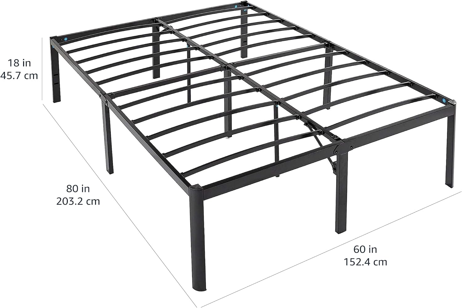Amazon Basics Heavy-Duty Non-Slip Bed Frame with Steel Slats, 18' Height for Storage Space, Sturdy Support for Mattress, Easy Assembly, Queen, Black