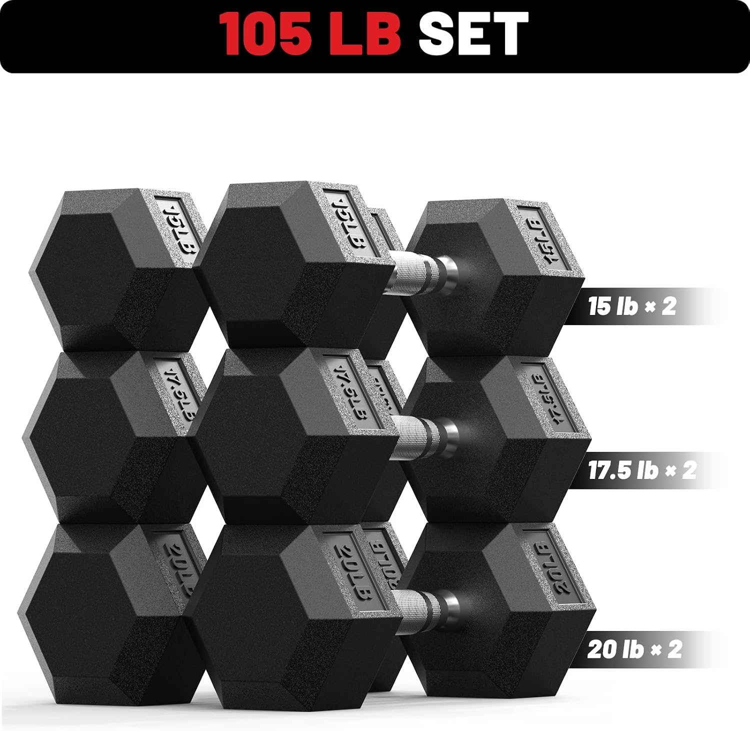 PAPABABE Dumbbell Set, Rubber Encased Home Gym Dumbbells, Weight Dumbbells for Women & Men, Hand Weights for Home Gym & Strength Training