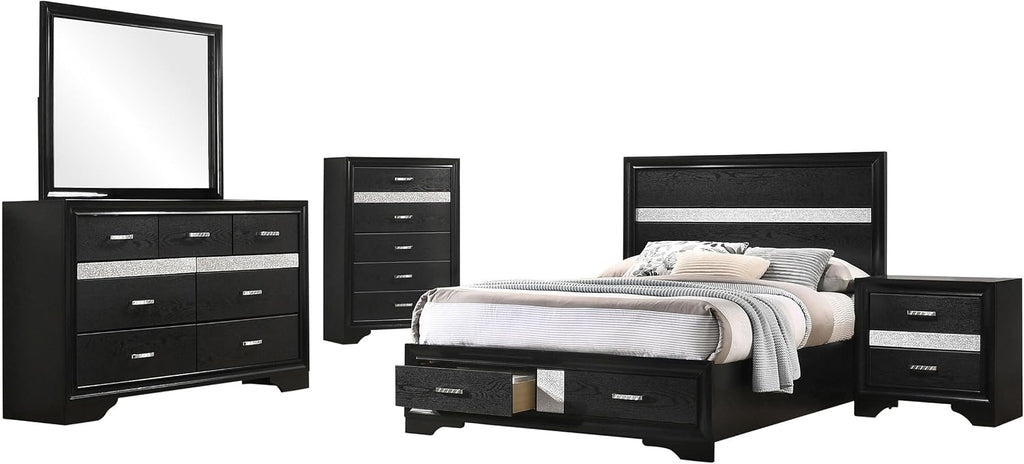 Coaster Home Furnishings Miranda Contemporary 5-Piece Bedroom Set Full Size Storage Panel Bed Frame 50-inch Headboard Black 206361F-S5