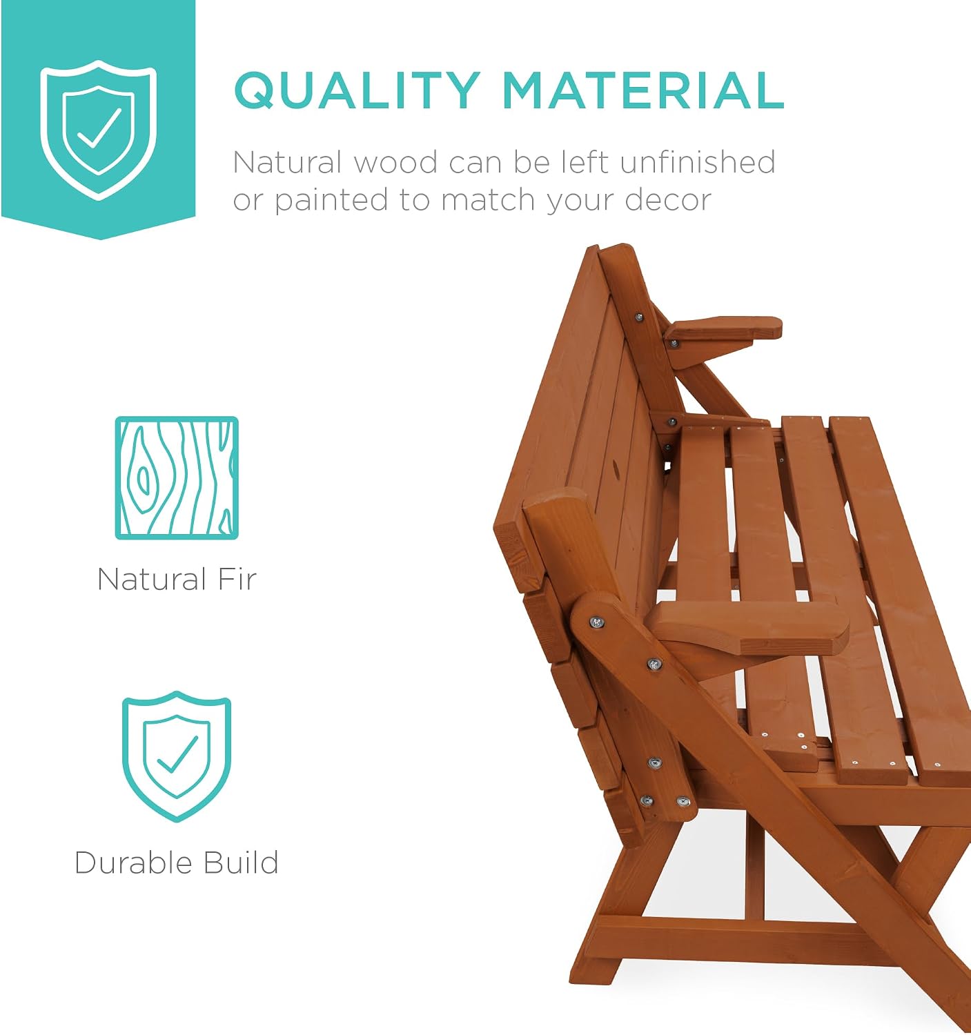 Best Choice Products 2-in-1 Transforming Interchangeable Outdoor Wooden Picnic Table Garden Bench for Backyard, Porch, Patio, Deck w/Umbrella Hole - Acorn