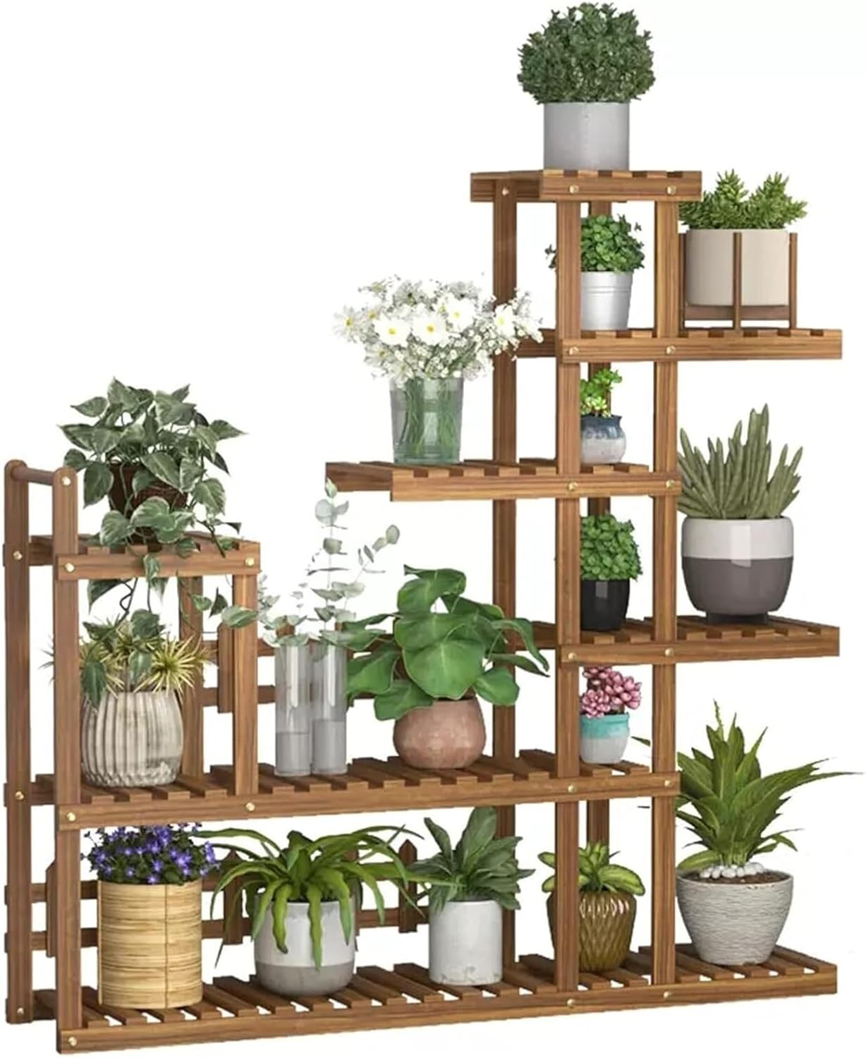 Potting Bench Table,Garden Potting Table, Plant Rack Flower Pot Organizer Outdoor Shelf 6-Tiered Plant Rack Display Holder Planter Organizer Garden Plant Shelf Rack Holder in Corner Living Room Balcon