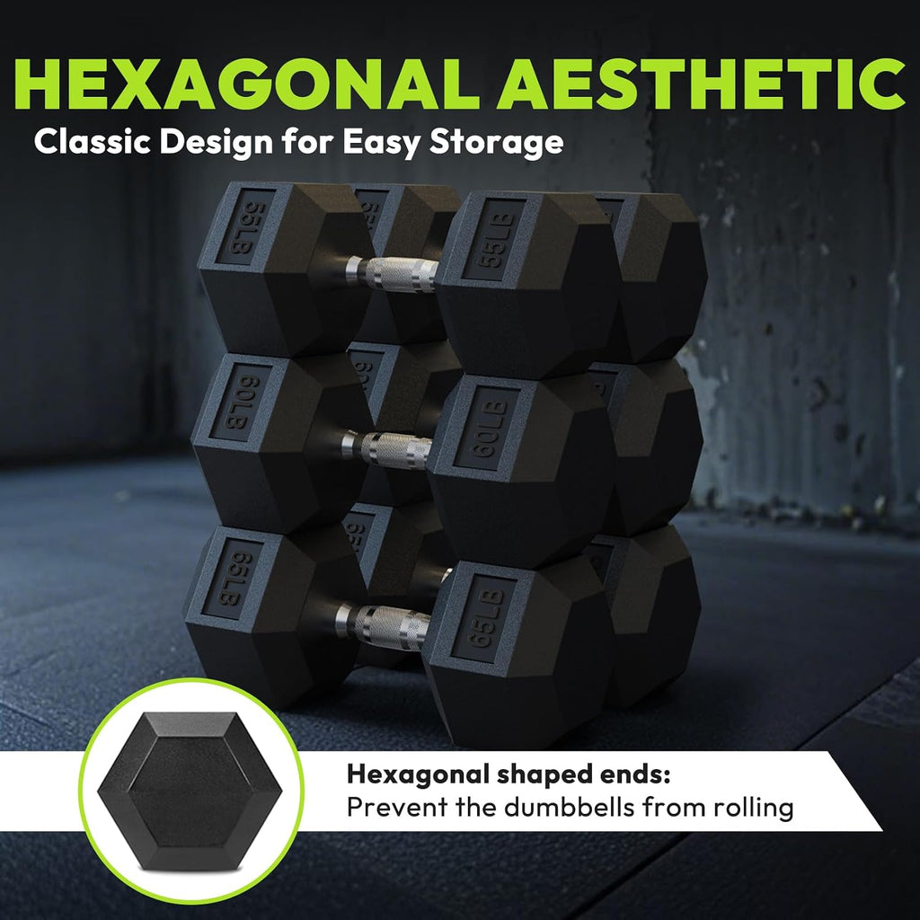 HANDBODE Hex Dumbbell 45-640 lb Set, Rubber Encased Exercise & Fitness Dumbbells for Home Gym, Hand Weights for Strength Training
