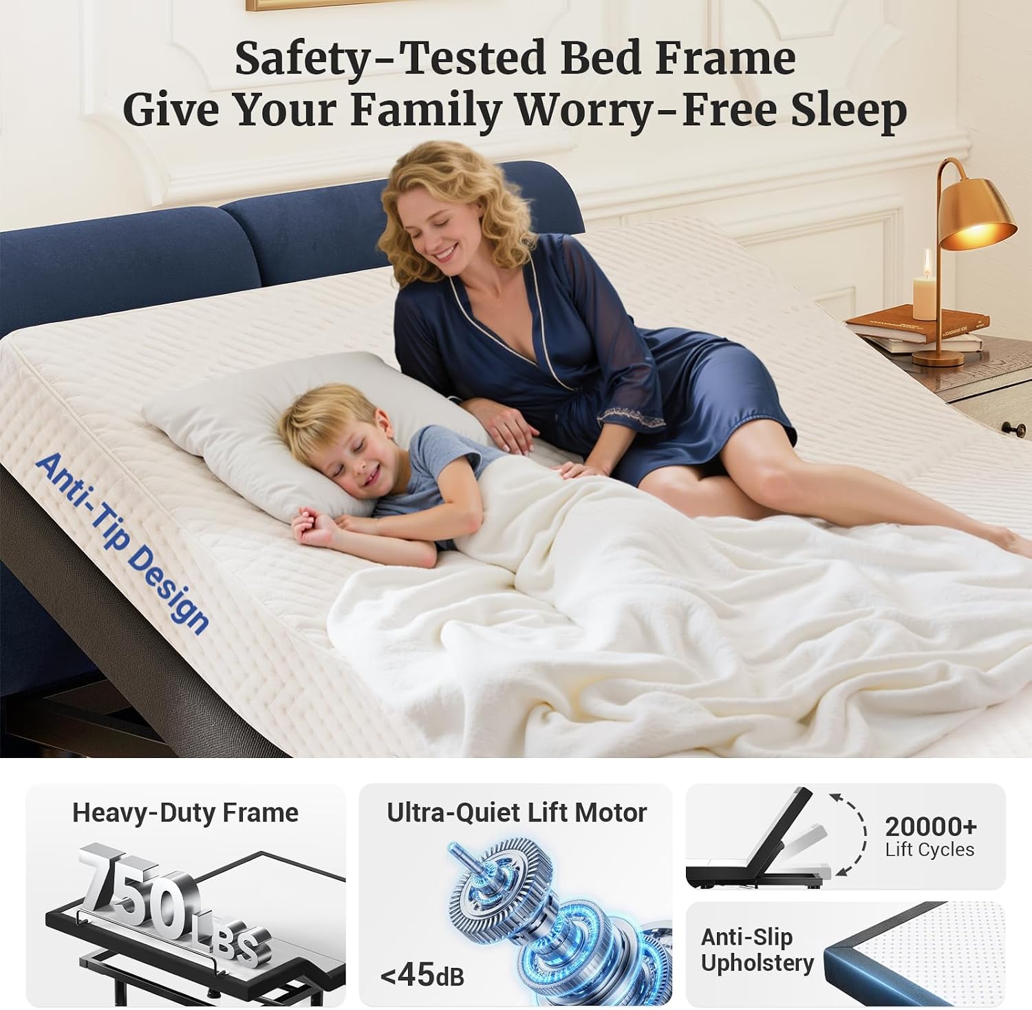 Tami Tami T600 Adjustable Bed Frame Twin XL Size with Remote & Massage - Syncable Electric Beds Bases, Zero Gravity, USB, Side Pocket, Nightlight, Quiet Motor, 5 Min Easy Assembly