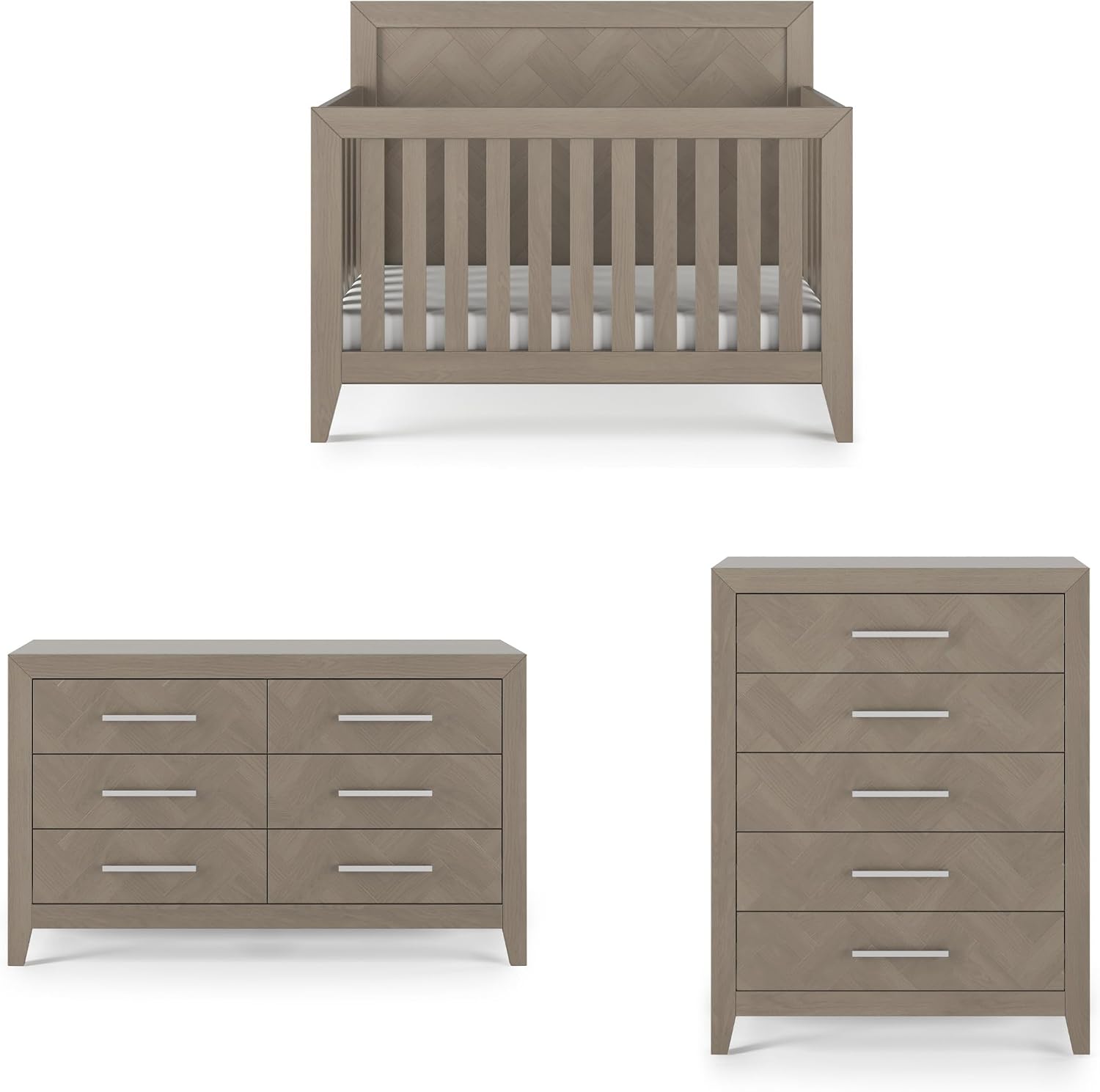 Child Craft Kieran Crib, Double Dresser and Chest Nursery Set, 3-Piece, Includes 4-in-1 Convertible Crib, Dresser and Chest, Grows with Your Baby (Crescent Gray)