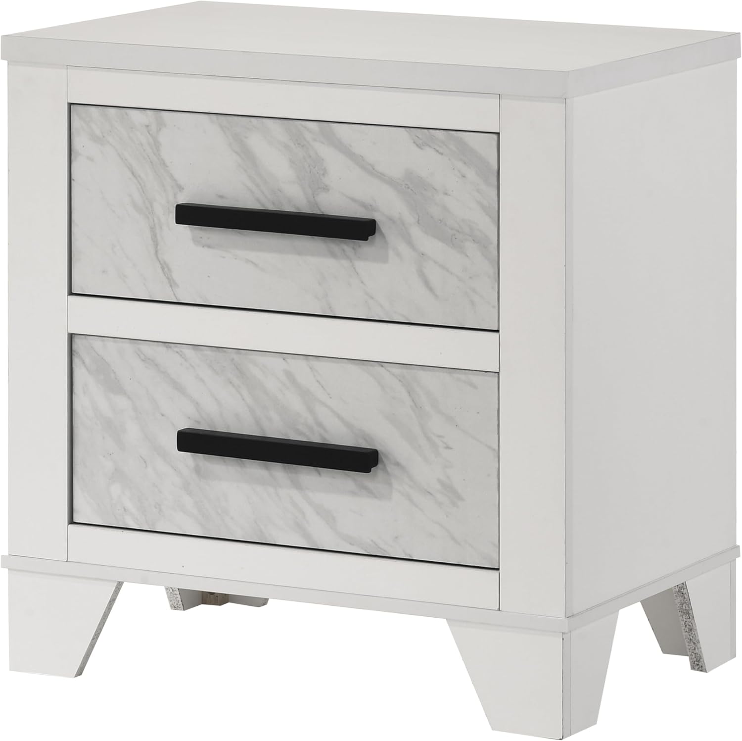 Furniture of America Anton Modern Solid Wood 3-Piece Bedroom Set with Faux Marble Headboard Bed, Metal Center Glide on Nightstands, Box Spring Needed for Bedroom, Guest Room, King, White