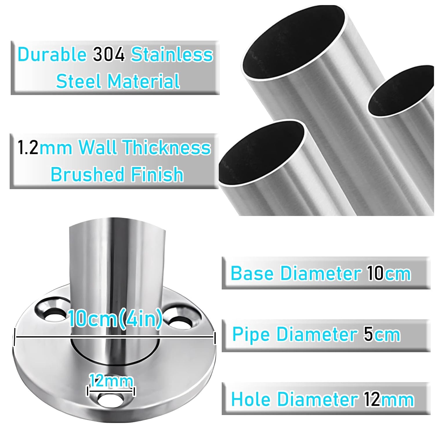 Glass Banister Round Standoff Clamp, Stainless Steel Black Stair Balustrade Post for 3/8'-1/2' Glass Panels, Terrace Decking Hotel Guardrail System(Middle Post,85cm/33.5in)