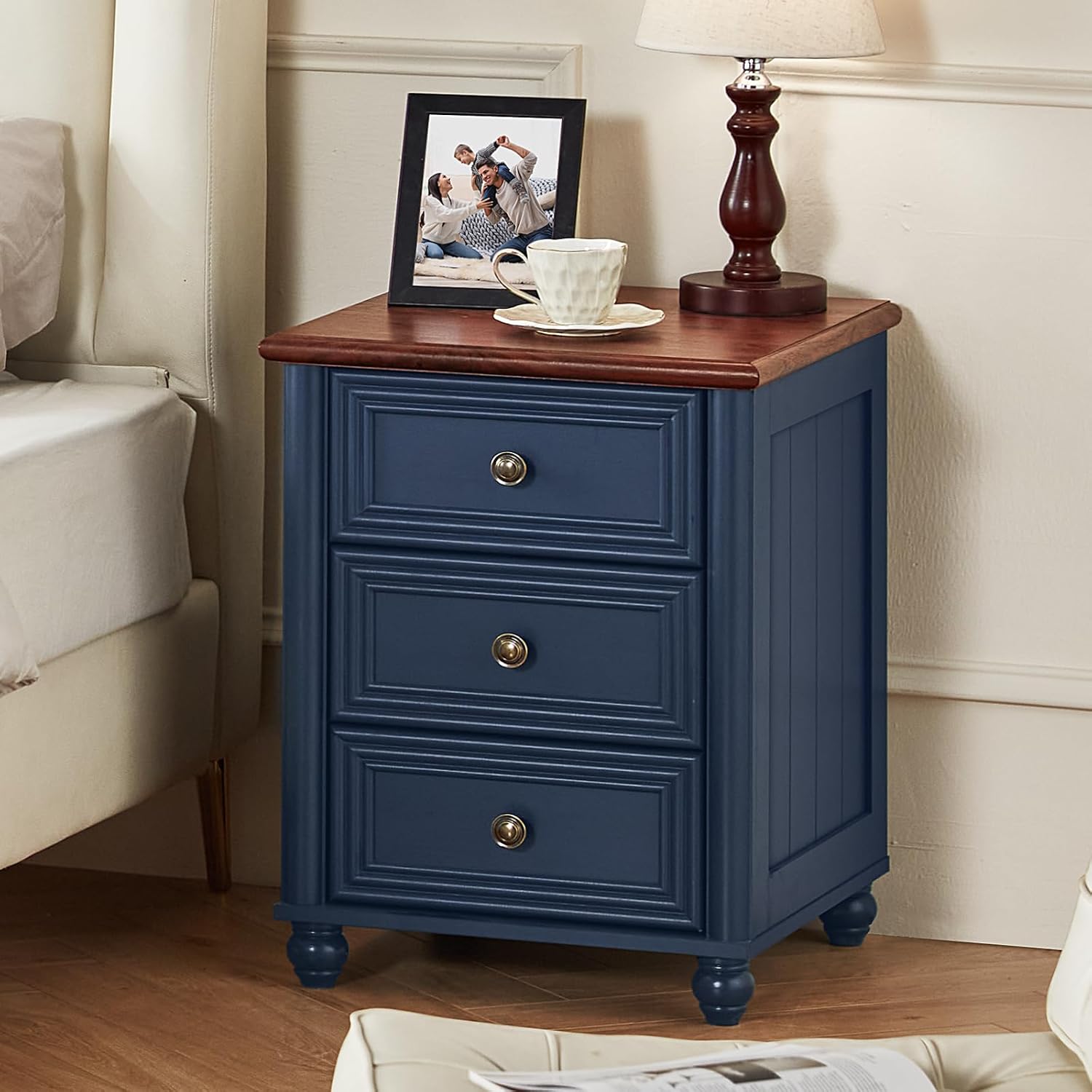 Farmhouse Dressers & Night Stand Set of 3, Wood 54' Wide Dresser & 43.5'Tall Chest of Drawers, 18' Roman Column Nightstand, Bedroom Furniture 6 Drawer Dresser Set for Bedroom Home Living Room Hallway