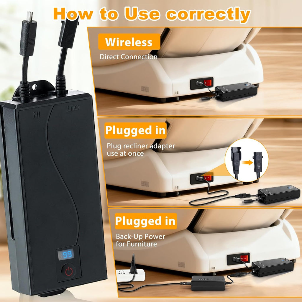 Battery Pack for Reclining Furniture, Rechargeable Wireless Recliner Battery Pack Charger for Electric Recliner, Sofas, Lift Chairs, Couch, only fit for 2-Pin Connection Reclining Furniture 2500mAh