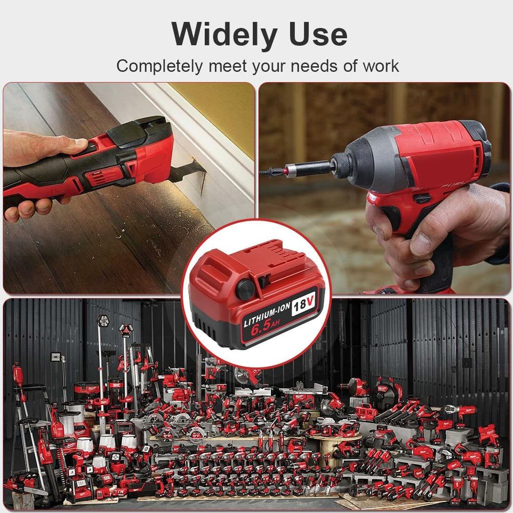 TeenPower Upgraded 6/pk 18V Replacement for Milwaukee M-18 Battery 6500mAh Replacement for Milwaukee 48-11-1820 48-11-1840 48-11-1850 48-11-1828 48-11-1862 48-11-1852 48-59-1812 48-59-1802