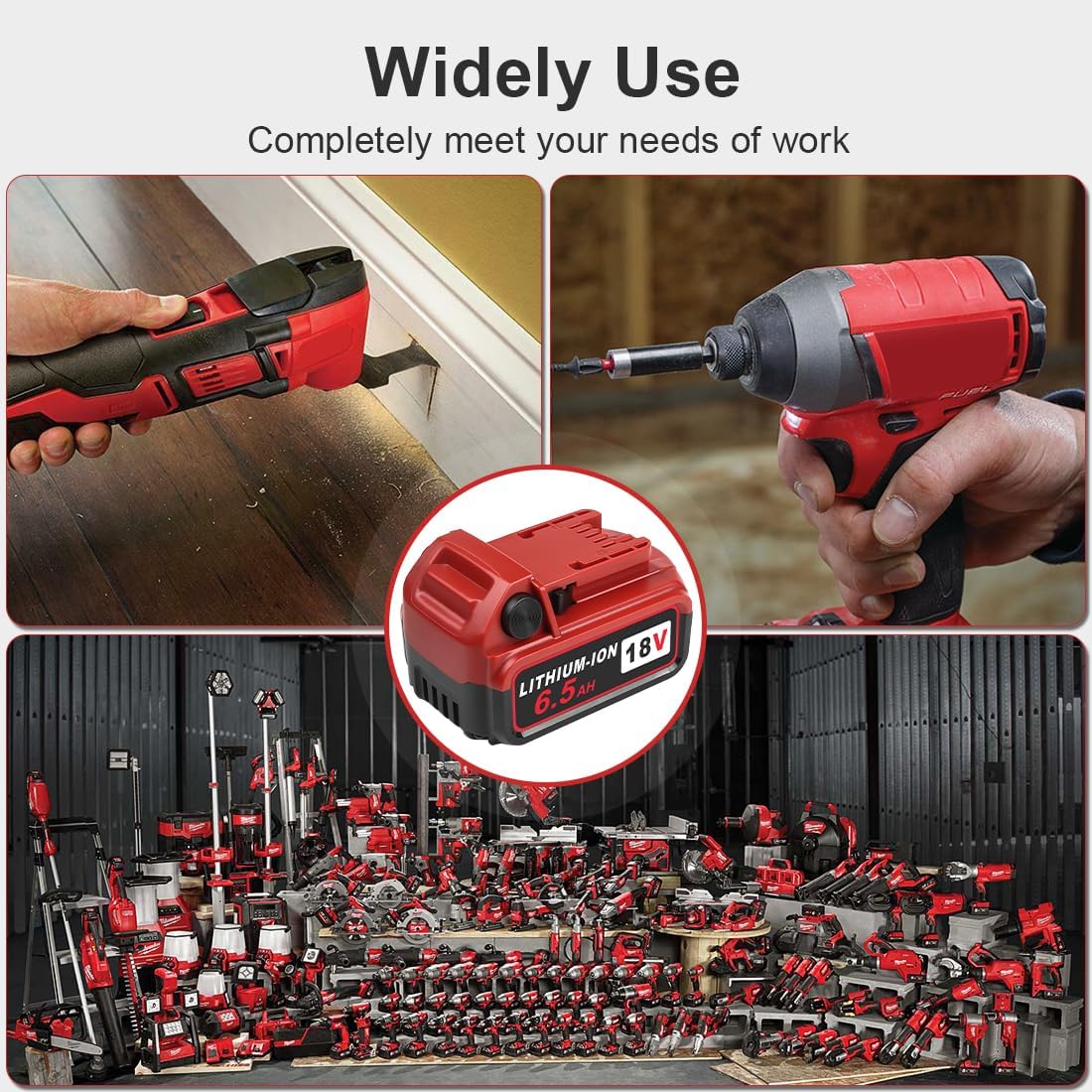 TeenPower Upgraded 6/pk 18V Replacement for Milwaukee M-18 Battery 6500mAh Replacement for Milwaukee 48-11-1820 48-11-1840 48-11-1850 48-11-1828 48-11-1862 48-11-1852 48-59-1812 48-59-1802
