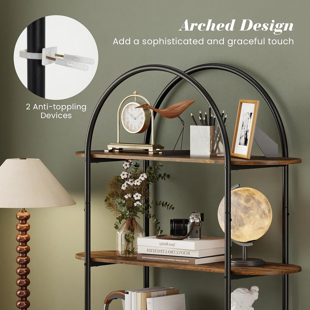 Giantex Arched Bookshelves Set of 2, 4-Tier Industrial Open Bookcase with Sturdy Metal Frame, Freestanding Display Storage Organizer for Living Room, Home Office and Bedroom, Rustic Brown