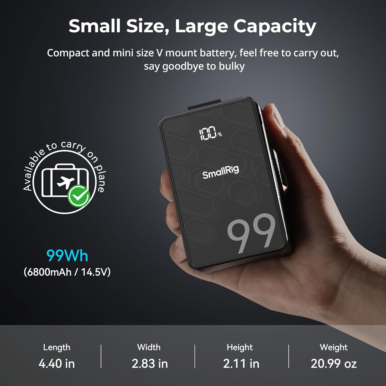 SMALLRIG V Mount Battery, 99Wh / 6800mAh V Mount Battery with 65W Output, 2.5H Full Charge, PD 3.0 USB-C Fast Charging, for Filmmakers, Cameras, Camcorders, Phones, Monitors, Video Lights