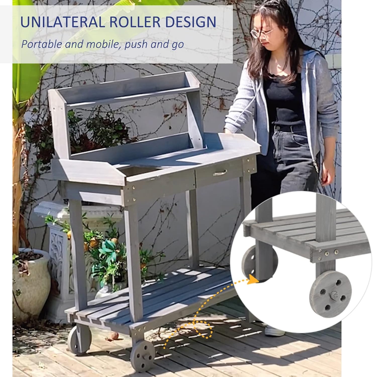 Drawer Rack Shelves Work Station Potting Table Work Bench Potting Table with Sink Garden Work Station Planting Bench (Grey 92x45x140cm)