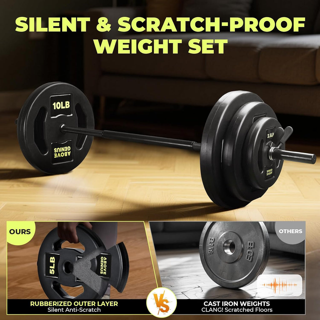 AboveGenius Barbell Weight Set, 45 LB Adjustable Free Weights Bar Set for Home Gym Strength Training, Full Body Workout, Muscle Building, Home Fitness Weight Lifting Equipment