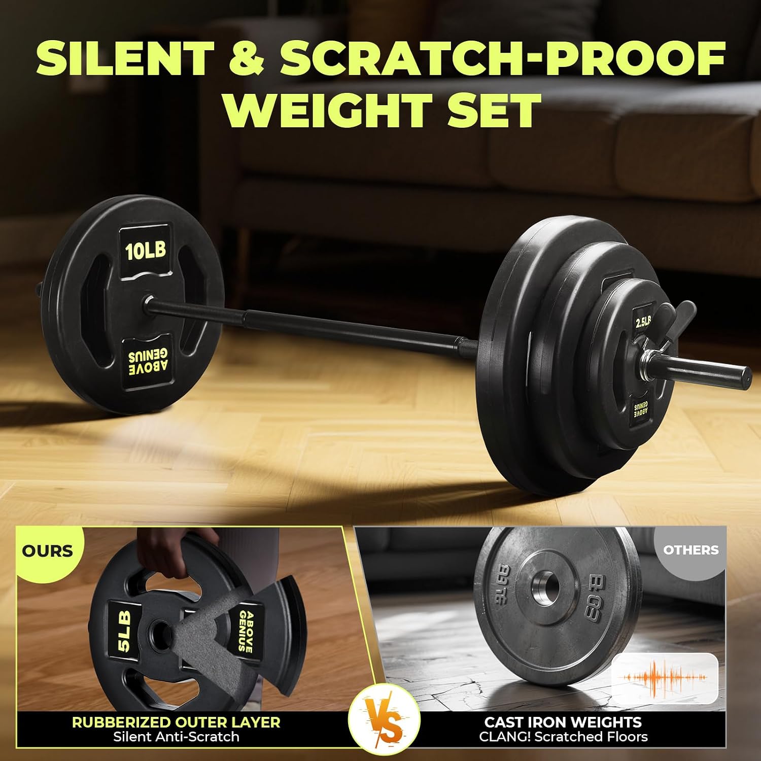 AboveGenius Barbell Weight Set, 45 LB Adjustable Free Weights Bar Set for Home Gym Strength Training, Full Body Workout, Muscle Building, Home Fitness Weight Lifting Equipment