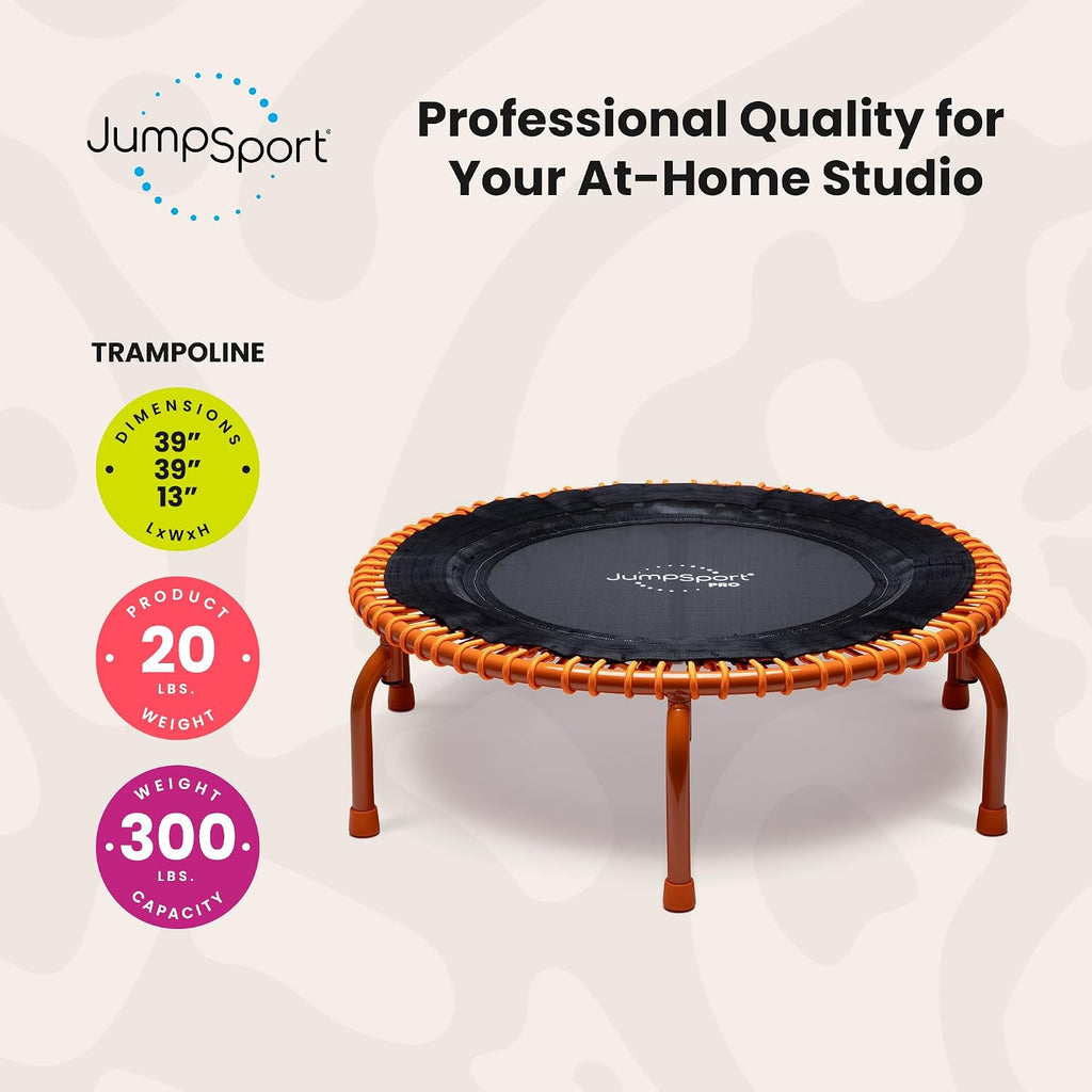 JumpSport 350 PRO 39 Inch Fitness Trampoline Indoor Rebounder Cardio Workout Equipment 300 lb Capacity