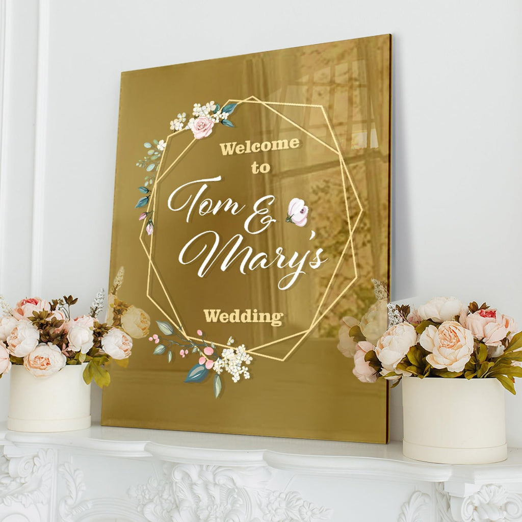 Custom Gold Mirror Acrylic Sign - Personalized Wedding Welcome Sign - Elegant Golden Solution for Weddings, Events, and Decorative Displays - Durable and Stylish for Lasting Impressions - 1/8'