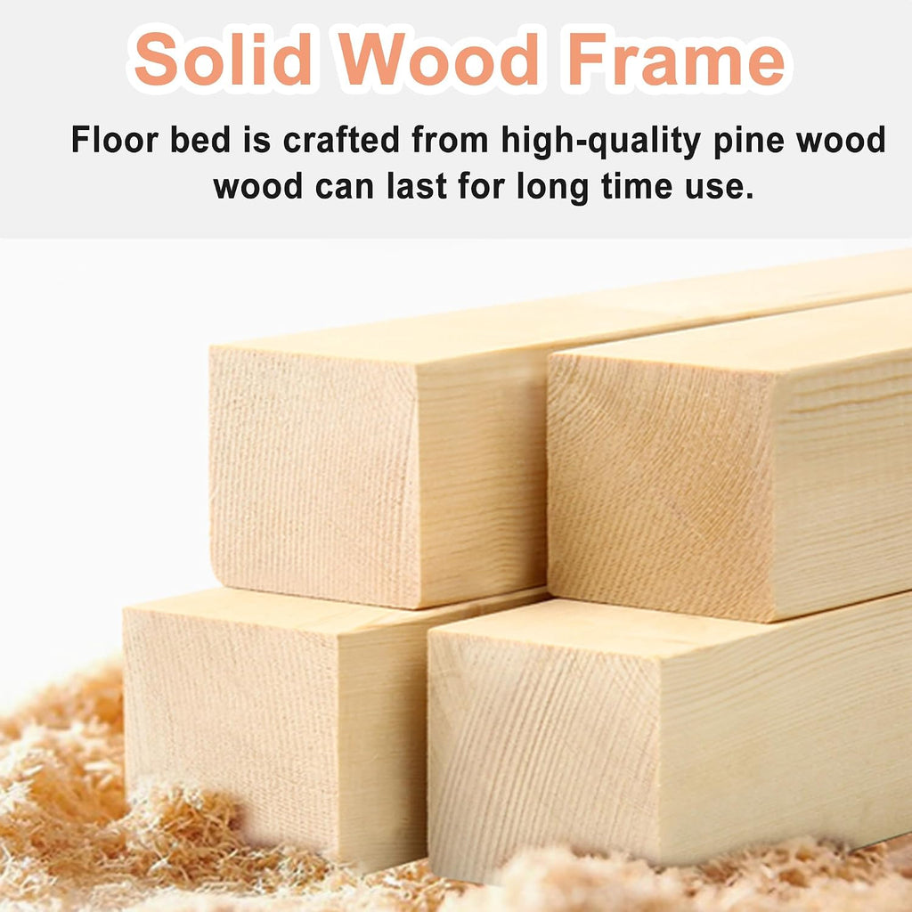 Bellemave Full Size Floor Bed with Door and Fence for Kids, Montessori Floor Bed with Slats and Safety Guardrails,Solid Wood Full Bed Frame for Girls Boys(Full,Espresso)