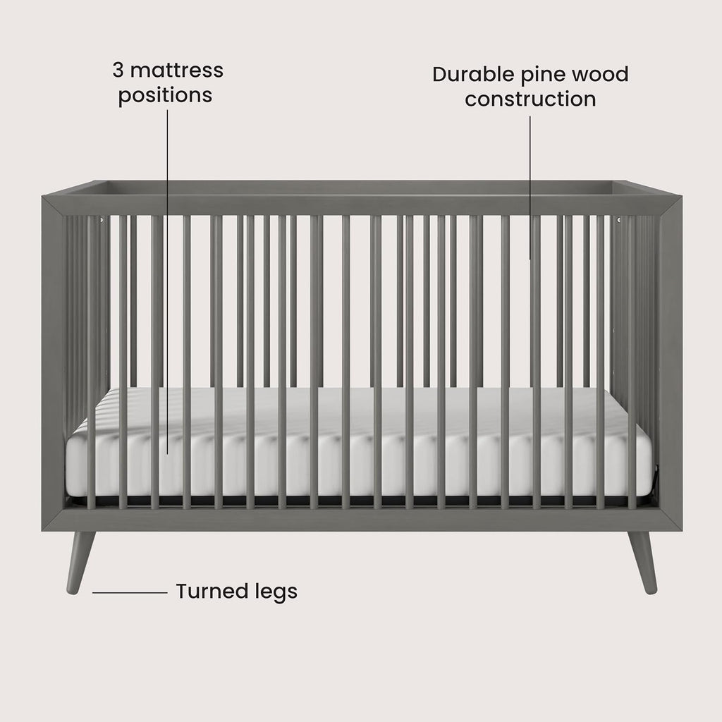 Child Craft Cranbrook Design 4-in-1 Convertible Baby Crib Nursery Furniture Set, Baby Bed and 6 Drawers Double Dresser, for Babies, Toddlers and Kids Bedroom (2 Piece - Lunar Gray)