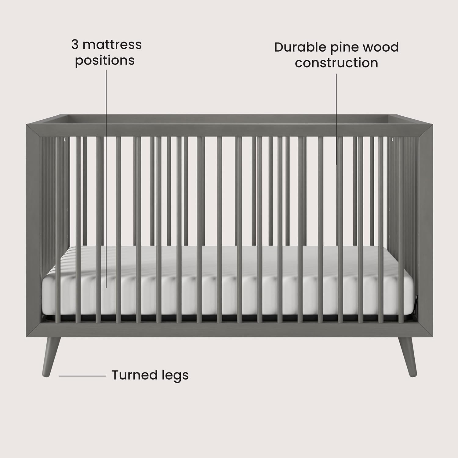 Child Craft Cranbrook Design 4-in-1 Convertible Baby Crib Nursery Furniture Set, Baby Bed and 6 Drawers Double Dresser, for Babies, Toddlers and Kids Bedroom (2 Piece - Lunar Gray)