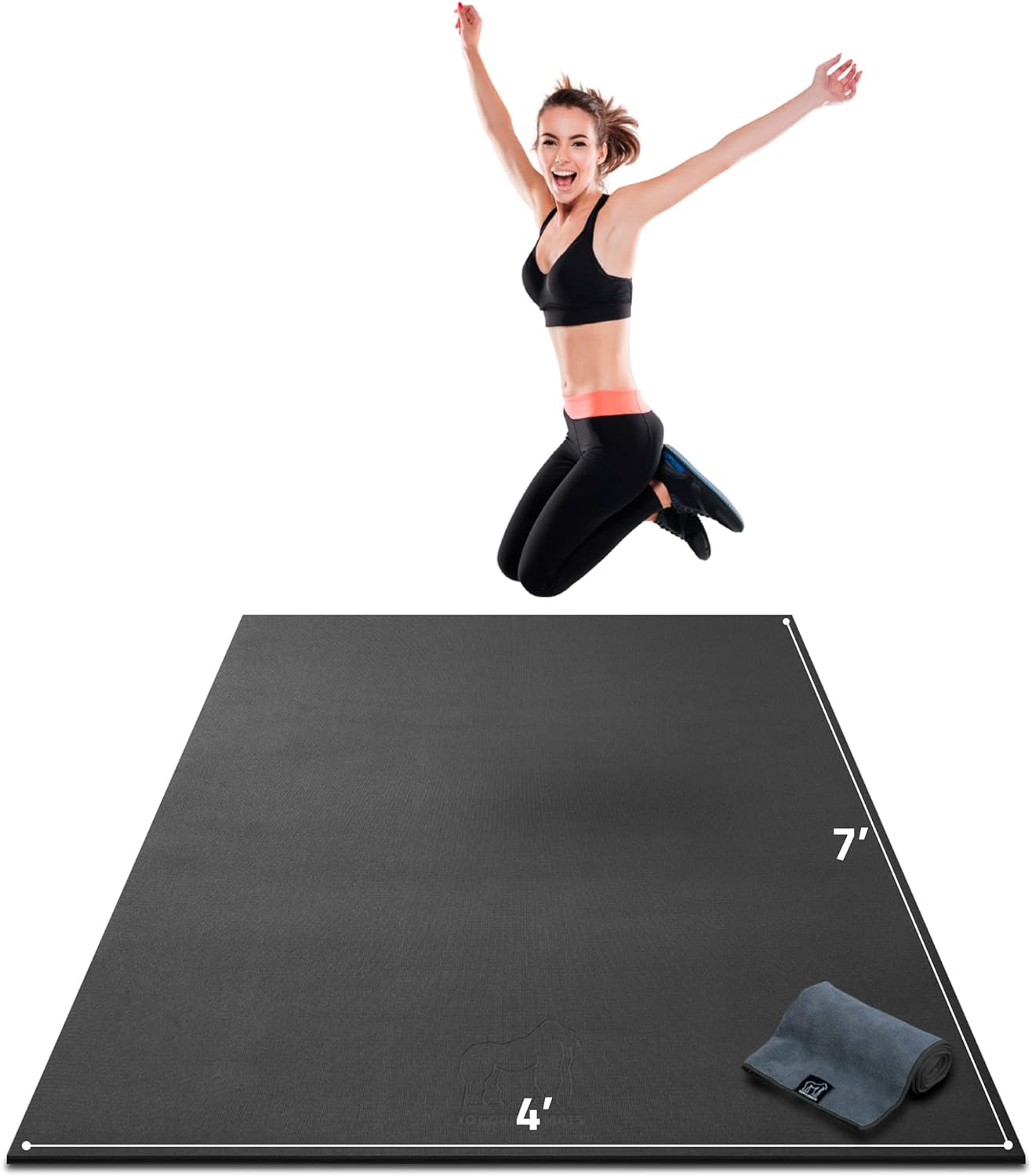 Gorilla Mats Large Exercise Mat – 6'x4', 7'x4', 7'x5', 8'x4', 10'x4' (1/4' Thick) – Ultra Durable Workout Mat for Home Gym Flooring – Non-Slip, Flat Fitness, Yoga & Weight Lifting Floor Mat