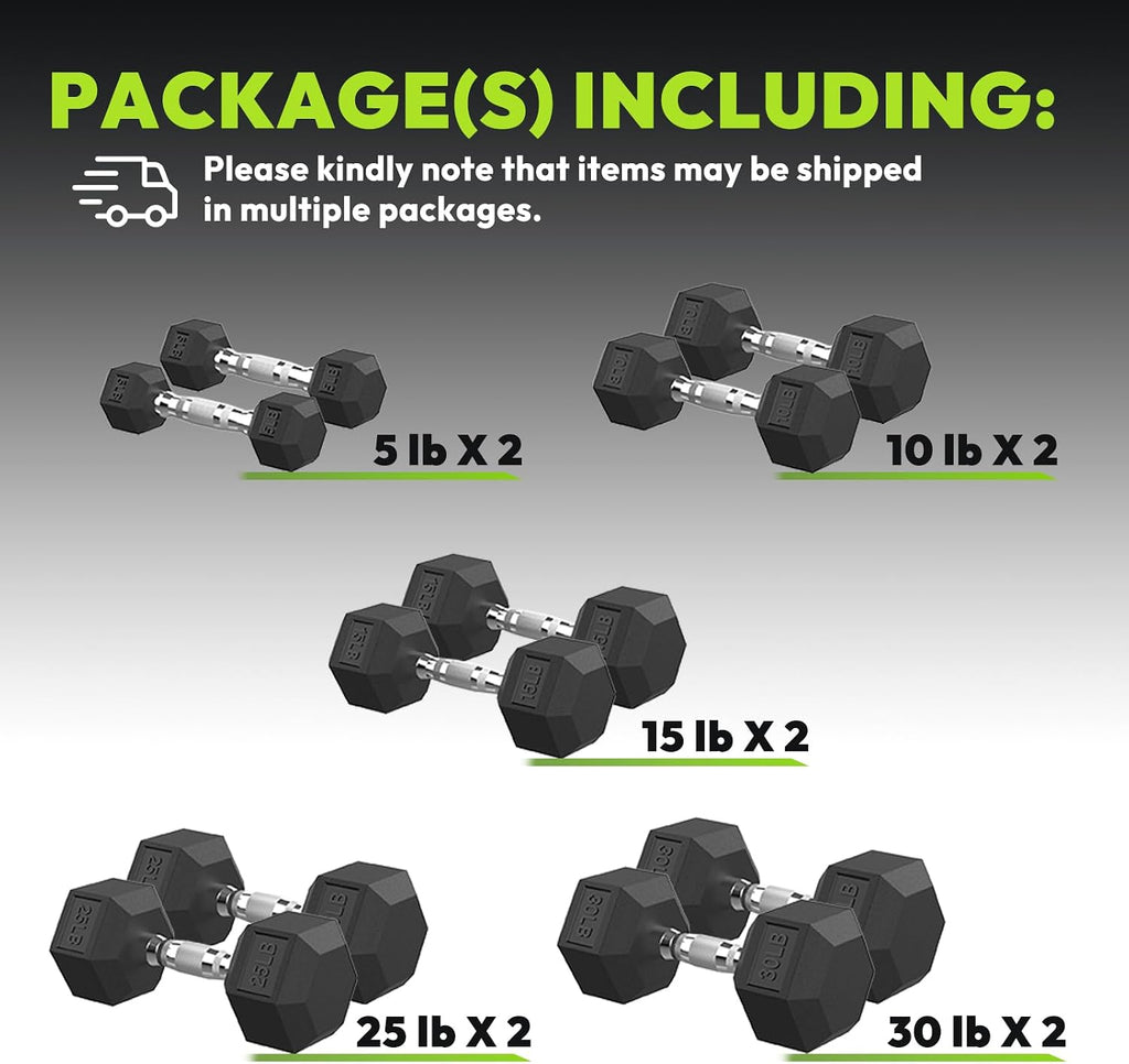 HANDBODE Hex Dumbbell 45-640 lb Set, Rubber Encased Exercise & Fitness Dumbbells for Home Gym, Hand Weights for Strength Training
