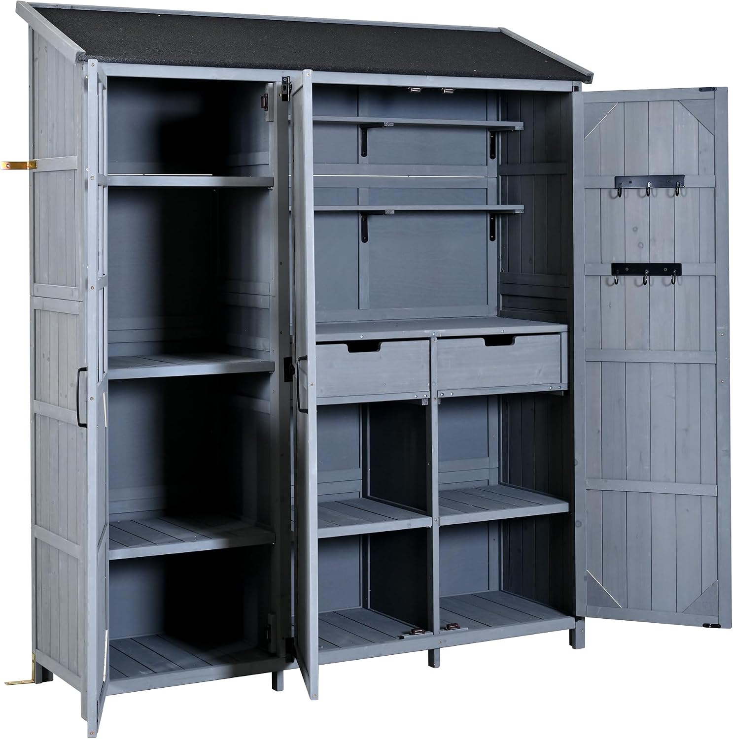 Roomfitters 71.6' Garden Potting Bench with Storage Cabinet, Waterproof Roof Outdoor Potting Table, Shelves, Drawers, Gray
