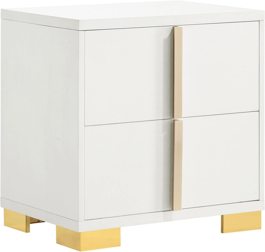 Coaster Home Furnishings Marceline Contemporary 4-Piece Bedroom Set Full Size LED Panel Bed Frame 51-inch Headboard White 222931F-S4